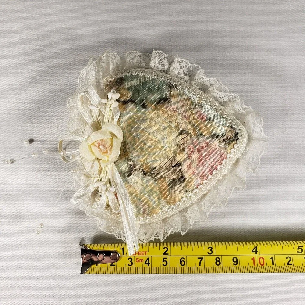 Vintage Christmas Ornament Heart‎ Shape Decorated With Fabric Floral Pattern VGC